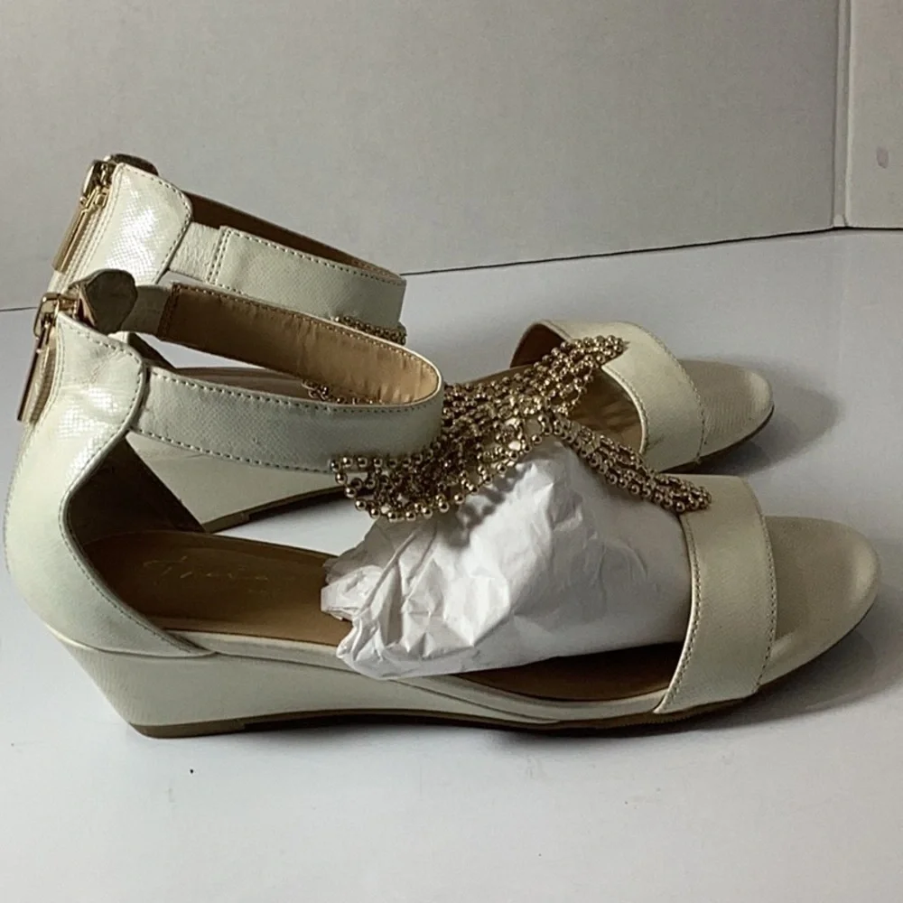 Thalia Sodi Womens Emira Faux Leather Embellished Wedge Sandals.